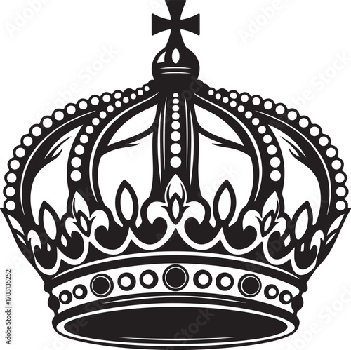 Ornate royal crown silhouette with cross emblem shows strong power and elegance isolated