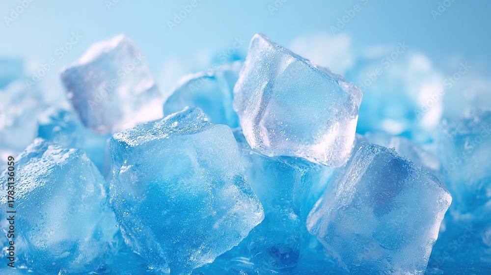 Fototapeta premium Cool Blue Ice Cubes Closeup Refreshing Summer Background