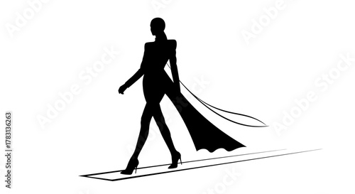 Elegant woman silhouette confidently walking the runway in style, showcasing fashion and grace for lifestyle brands and impactful visuals today