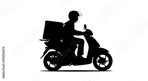 Swift delivery driver on moped speeding through city streets, perfect for modern urban life and on-demand services, conveys speed and convenience
