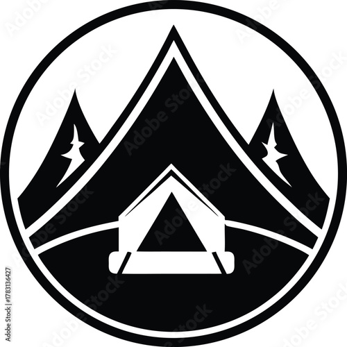 Camping tent mountains outdoor adventure nature travel camp icon logo design
