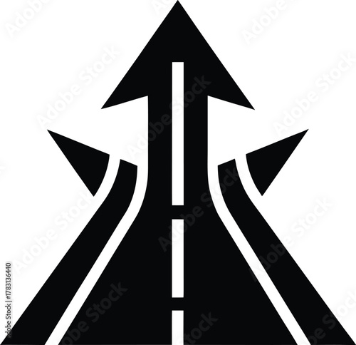 Road merging up with a main arrow for direction and progress concept