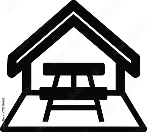 Picnic table shelter vector icon design camping outdoor lunch meal symbol
