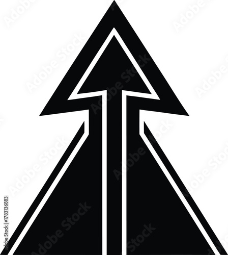 Road arrow vector icon showing direct forward movement up ahead