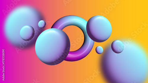 Purple blue gradient spheres with yellow orange background