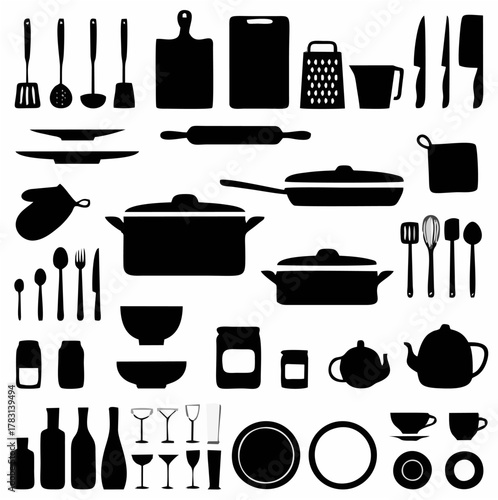 Vector silhouette of kitchen ...