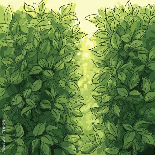 Vector illustration of plant hedges drawn in impressionist-inspired vector brush strokes