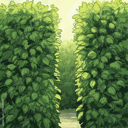 Vector illustration of plant hedges drawn in impressionist-inspired vector brush strokes