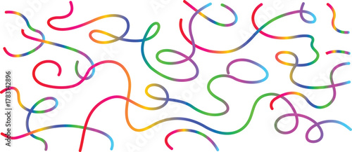 Abstract background of vibrant rainbow gradient wavy, curly lines