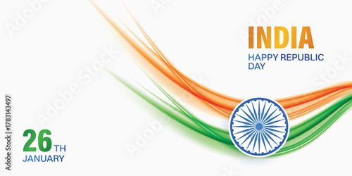 26 January Republic Day Banner with Tricolor Wave and Ashoka Chakra