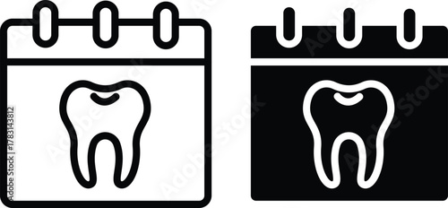 Dental Appointment Calendar Icon. Tooth Checkup Scheduling and Reminder or Vector Silhouette and Pictogram..eps