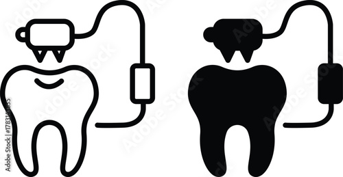 Dental Crown Restoration Icon. Modern Tooth Repair Technology and Digital Dentistry Concept or Vector Silhouette and Pictogram..eps