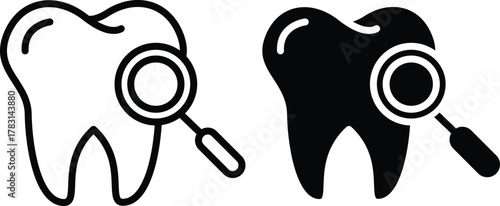 Dental Examination Icon. Tooth Diagnosis, Inspection, and Research Symbol or Vector Silhouette and Pictogram..eps
