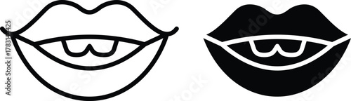 Human Lips and Front Teeth Icon. Speaking, Oral Health, and Beauty Symbol or Vector Silhouette and Pictogram..eps