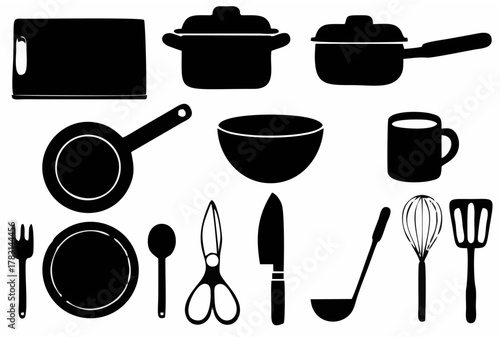 Monochrome kitchen utensil ic...