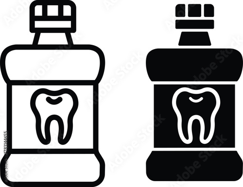 Mouthwash Bottle Icon. Oral Rinse, Fresh Breath, and Dental Hygiene Product or Vector Silhouette and Pictogram..eps