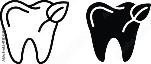 Natural Dental Health Icon. Organic Tooth Care and Herbal Medicine Symbol or Vector Silhouette and Pictogram..eps