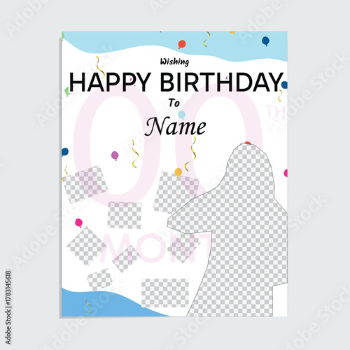 Simple Birthday wishing card/poster with ballons, ribbons , shapes etc.   