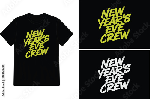Black t shirt mockup with a vibrant new year s eve crew design