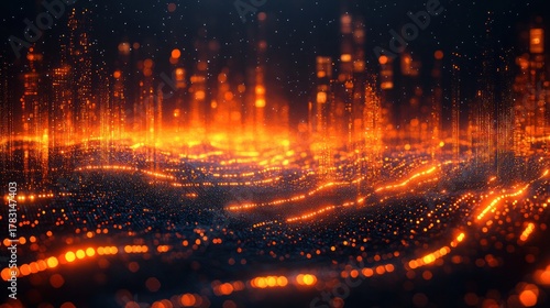 Digital Cityscape in Bright Light: A vibrant visualization of a city lights, with a network of data streams. Capturing the essence of a modern, data-driven world.