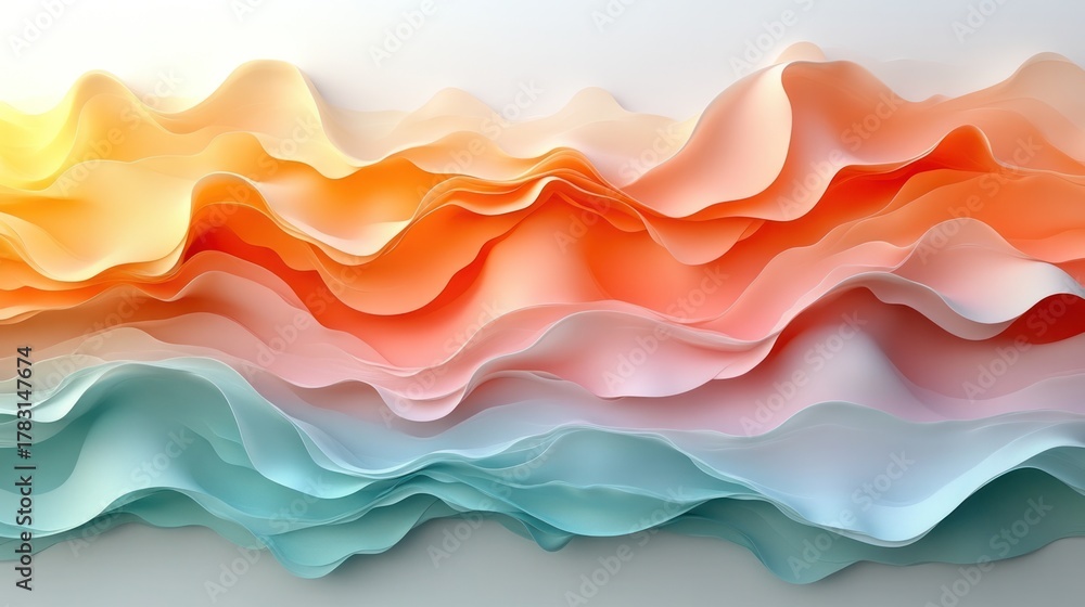 Fototapeta premium Abstract Layers of Hues: Swirling layers of watercolor paints blend seamlessly together, with gradients of color, crafting a symphony of tones, invoking tranquility and peace.