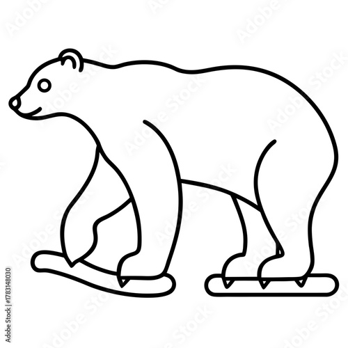 Stylized polar bear on ice skates line art
