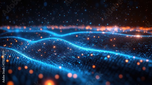 Digital Wave of Innovation: An abstract visualization of a digital wave in a sea of glowing particles, representing the boundless possibilities of technology and data flow.