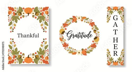 Festive Thanksgiving-themed floral frames and borders with seasonal greetings.