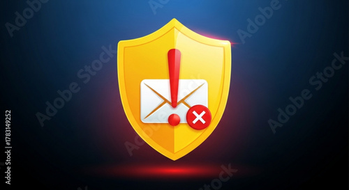 Email security protection concept with shield and warning sign for spam and phishing defense system