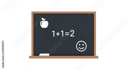 Educational blackboard with math equation and apple illustration for elementary learning and school lessons