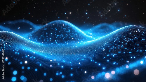 Abstract Digital Wave: An artistic representation of a luminous, digital wave undulating across a dark expanse. The image evokes a sense of technology, data, and the interconnectedness of information.