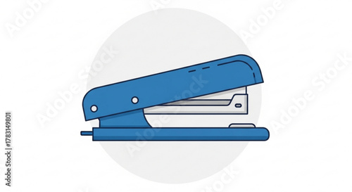 Illustration of blue office stapler tool for binding papers together stationary equipment for office use