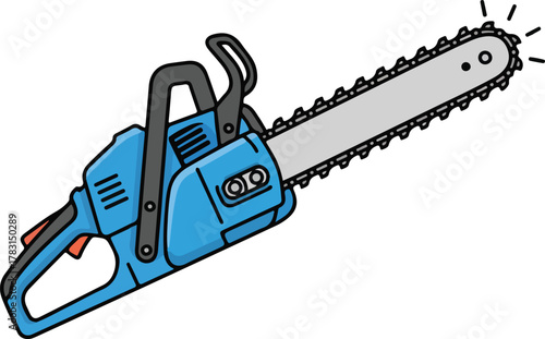  Blue Chainsaw Illustration A Simple Vector Graphic of a Power Saw or Chain Saw for Wood Cutting, Forestry, and Construction