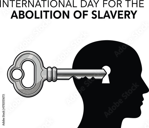 International Day for the Abolition of Slavery illustration with key in silhouette head