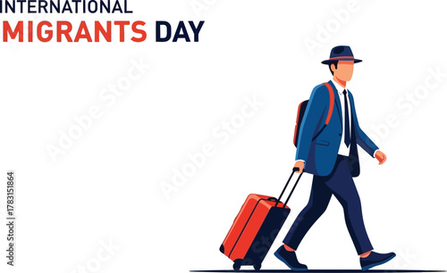 International Migrants Day illustration with man carrying suitcase