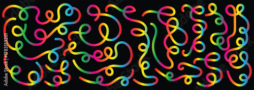 Colorful Abstract Wiggles: A vibrant display of abstract, multicolored wiggles dances across the canvas, exuding playfulness and creative expression against a stark backdrop.