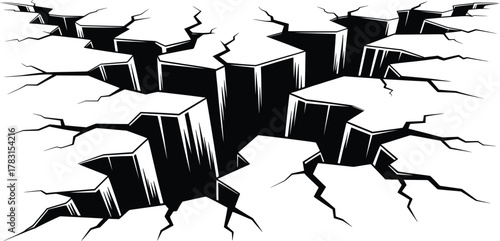 Earth Crack Ground Fracture Vector Illustration.