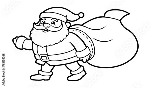 Cartoon santa claus walking with a large sack of gifts