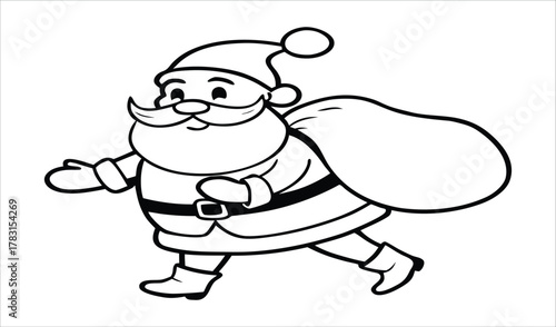 Cartoon santa claus walking with a sack of gifts