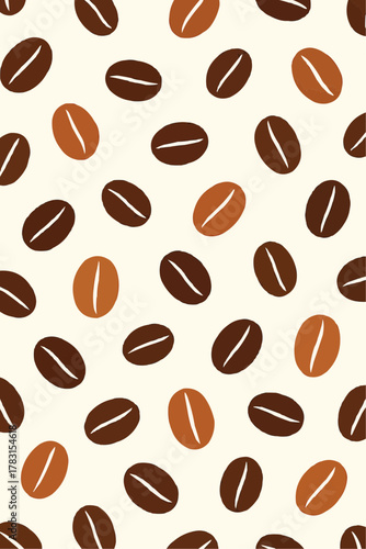 Geometric Vector Seamless Coffee Beans Pattern. Two Solid Unmixed Brown Colors Background.