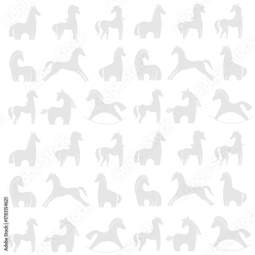 Horses seamless pattern. Good for textile fabric design, wrapping paper, website wallpapers, textile, wallpaper and apparel. Gray background. Vector Illustration