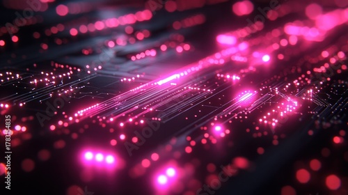 Neon Pathway of Technology: An electrifying display of technological advancement, highlighting intricate circuits with radiant neon beams, symbolizing the pulsating energy of modern innovation.