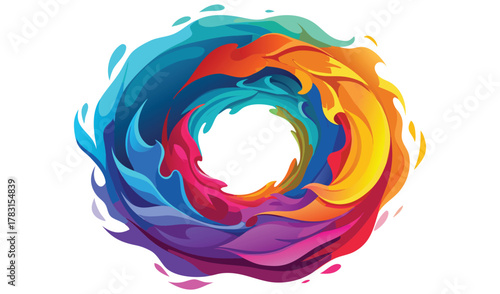 Vibrant swirling abstract colorful paint splash in a circular motion