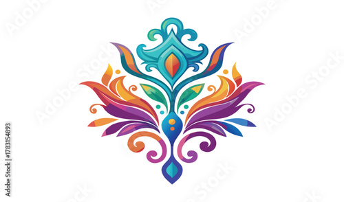 Vibrant watercolor damask design with colorful floral elements