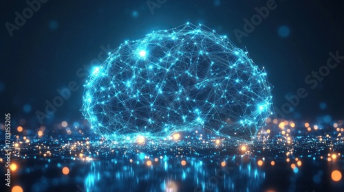 Digital Brain: A captivating digital representation of a brain composed of interconnected glowing nodes, symbolizing the complexities of artificial intelligence.