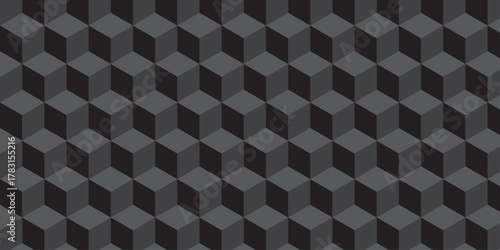 Black cube seamless creative cubes decoration triangle wall and wallpaper textile vector square tile, mosaic endless repeat hexagon block texture background.	

