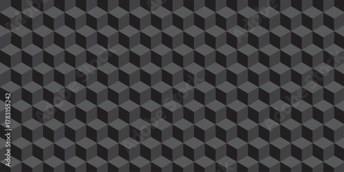 Black cube seamless creative cubes decoration triangle wall and wallpaper textile vector square tile, mosaic endless repeat hexagon block texture background.	

