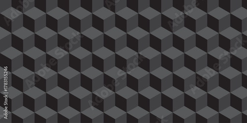 Black cube seamless creative cubes decoration triangle wall and wallpaper textile vector square tile, mosaic endless repeat hexagon block texture background.	
