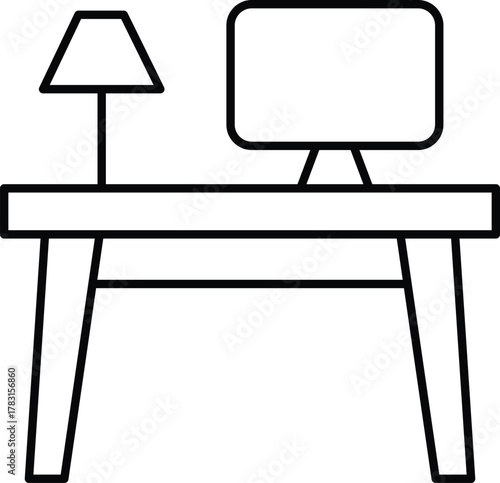 Work Desk Line Art Icon Vector Illustration