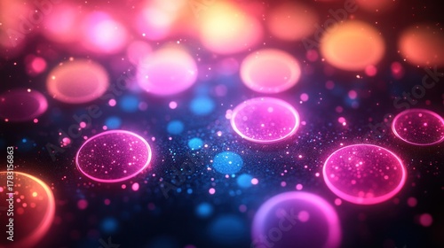 Abstract Circle: Close-up of glowing circles in shades of pink, purple, and blue creating a sense of energy and a visual spectacle. The image is an explosion of color.